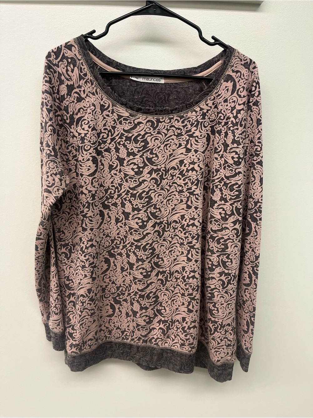 Maurices Pink and Gray Damask Knit Top